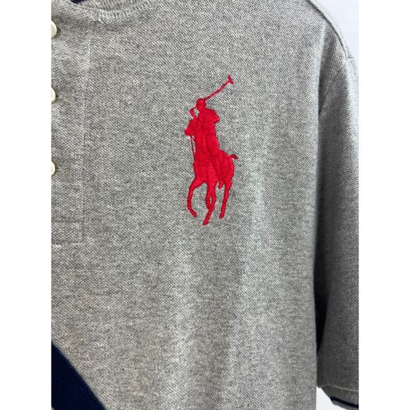 Polo Ralph Lauren Shirt Boys L Gray Blue Red Big Pony 2 Stripes - Picture 5 of 7
